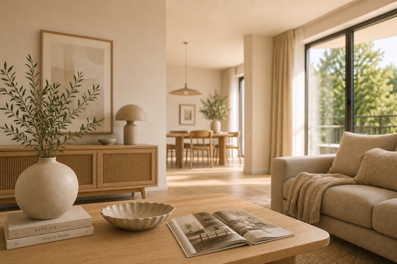 Elegantes Esszimmer mit Designerlampe