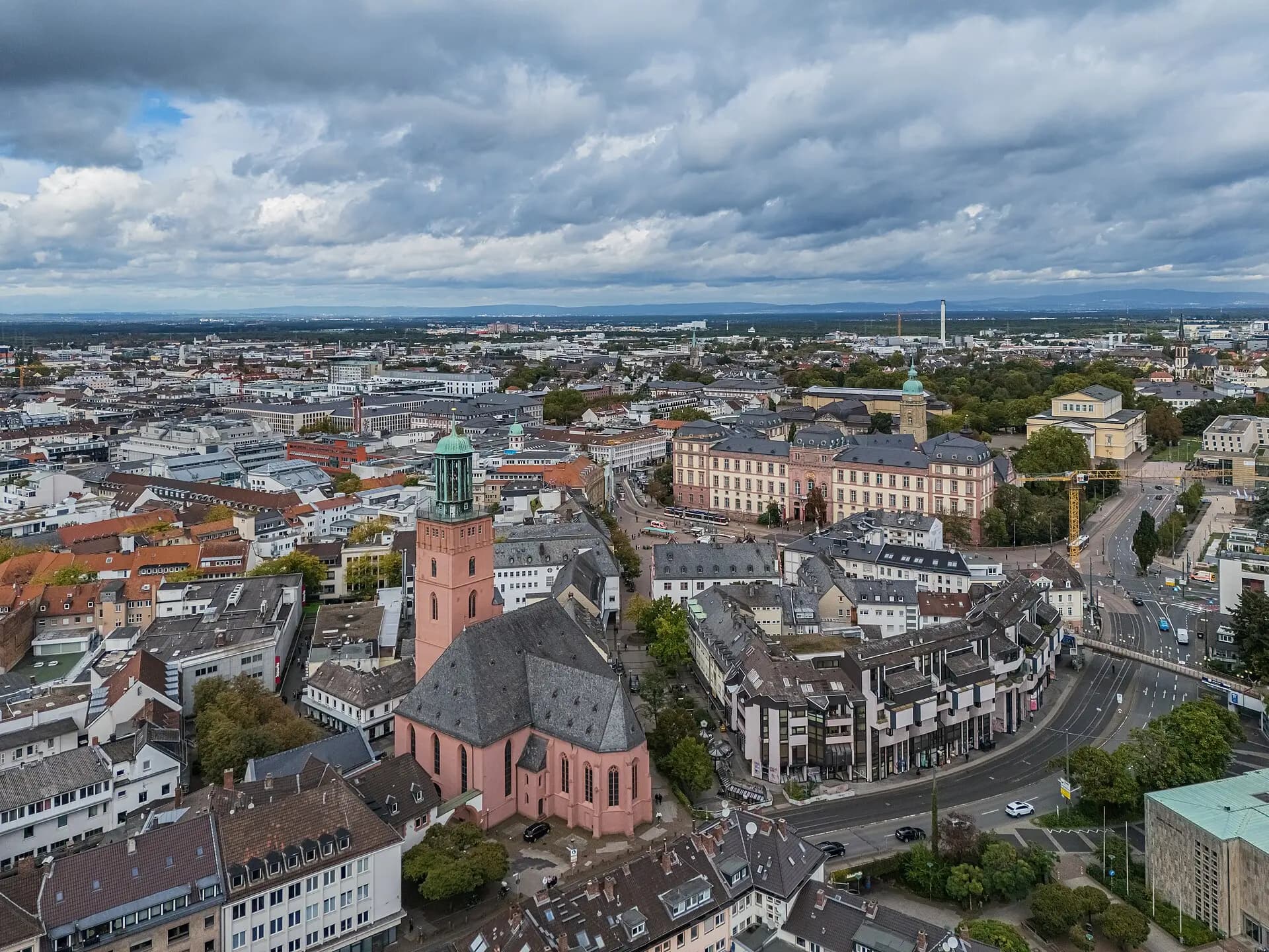 Luftbild der Innenstadt von Darmstadt