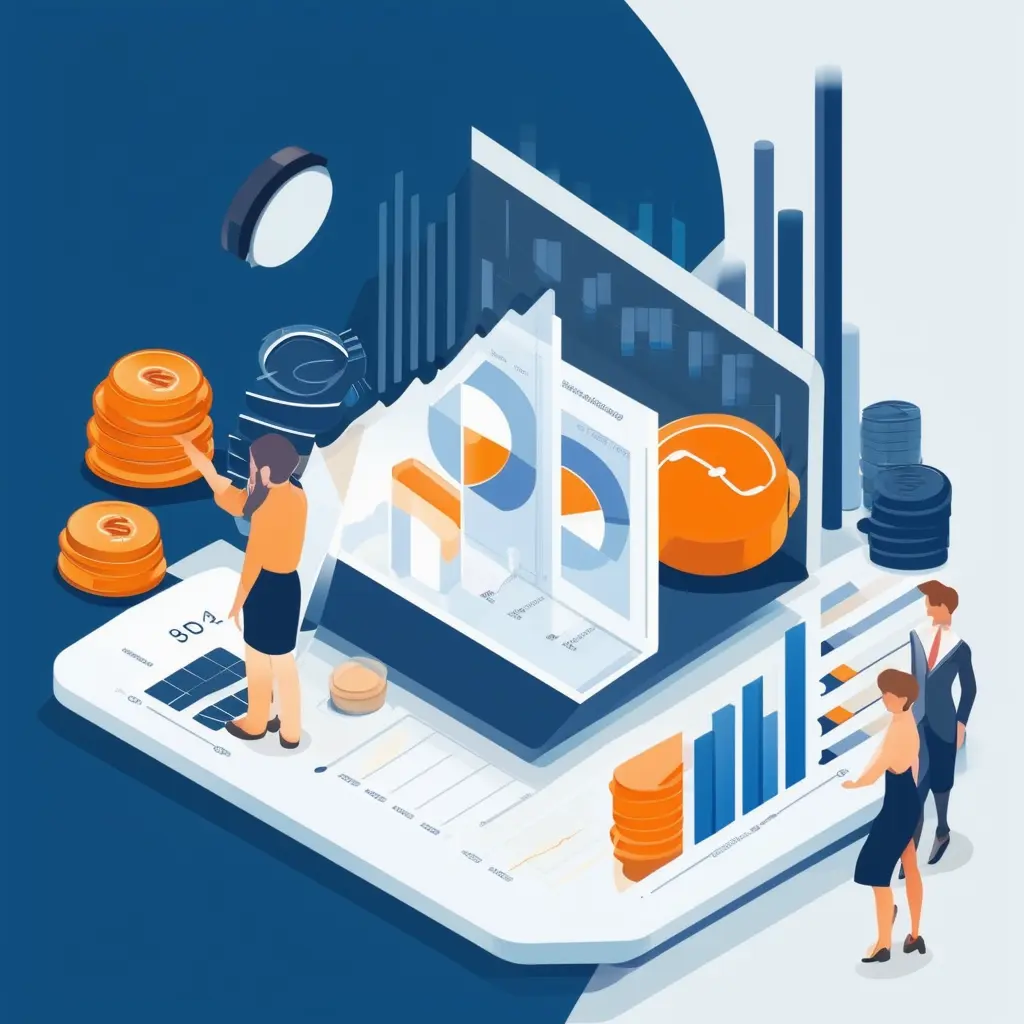 Finanzierungsrechner: Kaufpreis zur Wunschrate finden Eine professionelle und moderne Finanzplanungsszene in einem flachen Vektorillustrationsstil.
